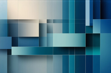 Canvas Print - abstract geometric design featuring overlapping rectangles and squares in various shades of blue and