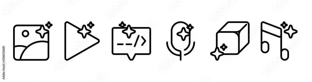 Generative AI Icons Set for Image Audio Video Text and 3D Content Stock ...
