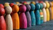 © Meta - Colorful Wooden Figures in a Row on a Dark Wooden Surface