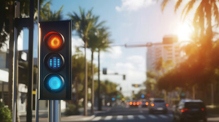 Wall Mural - a smart traffic light system, urban intersection with ai-powered traffic control, smart city tech st