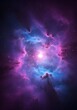 © Mujeeb - Cosmic nebula, vibrant purple and blue clouds, glowing pink particles, starry background, abstract glitter silver, purple, blue lights background. de-focused. banner,