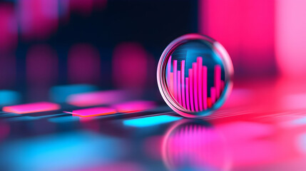 Wall Mural - abstract financial data visualization: pink neon chart in glass sphere