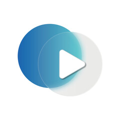Blue glassmorphic play button, multimedia icon