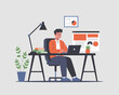© Dionysius - Focused man working at home on laptop with data charts, vector illustration