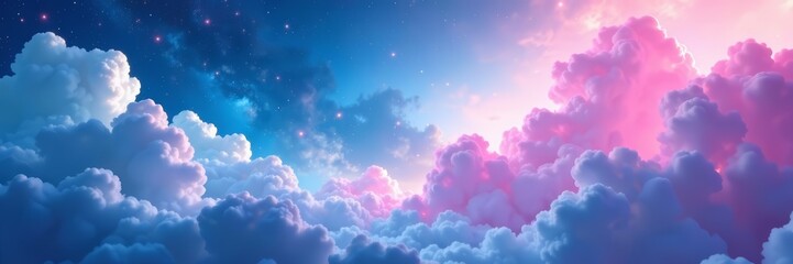 Wall Mural - Soft pastel hues with swirls of blue and pink cosmic clouds, space, ethereal