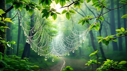 Poster - Dew-Kissed Web A Glimmering Tapestry of Nature's Artistry in the Whispering Woods
