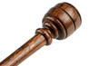 © Putt_Sanplee - A close-up of a polished wooden judge gavel resting on its soundboard with fine grain details, isolated against a pure white background