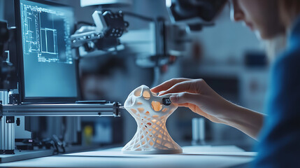 Wall Mural - a person using a 3d scanner to create digital models of objects, design studio with scanner capturin