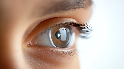Wall Mural - a person using a smart contact lens to monitor health data, modern setting with digital display show