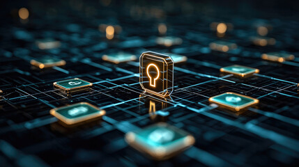 Aufkleber - vast digital network featuring glowing lock icons, symbolizing cybersecurity and data protection. interconnected grid represents technology and security in digital age