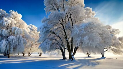 Poster - Winter Wonderland A Serene Snowy Landscape of Majestic Frost-Covered Trees