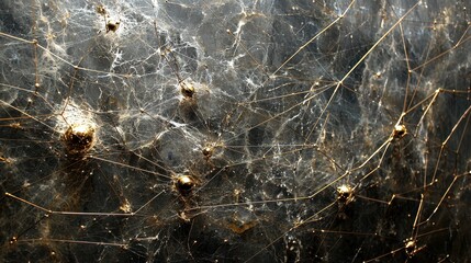 A visually striking, AI-generated composition, where an intricate network of interconnected golden wires forms a mesmerizing web of abstract complexity. 