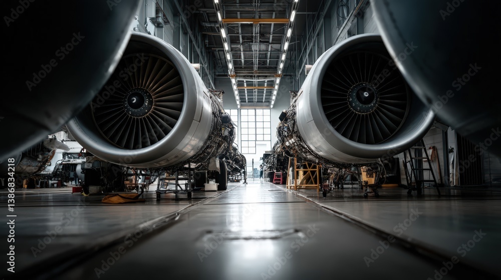 Jet engine overview aircraft hangar photography industrial environment ...