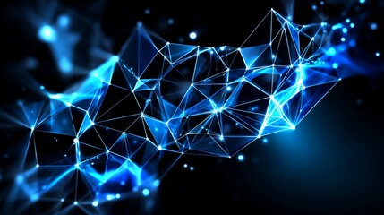 Wall Mural - Network connection Abstract blue network of connected lines and dots on a dark background