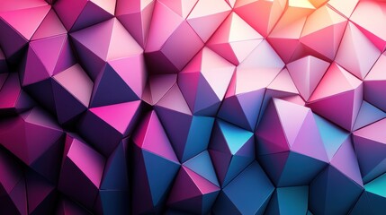 Wall Mural - abstract low-poly background with vibrant pink, purple, and teal hues