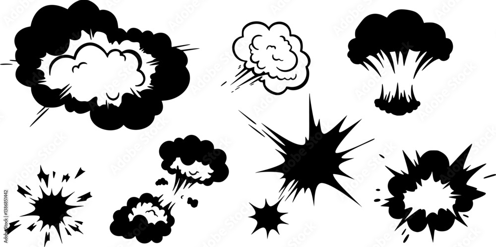 Doodle explosion effect. Comic impact and speed line energy blast and ...