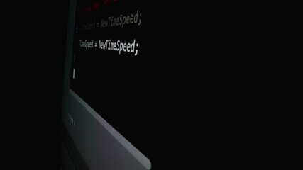 Wall Mural - closeup macro shot movement of coding script moving across led screen with real-time ai-generated ty