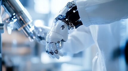 Wall Mural - a researcher using a robotic exoskeleton to enhance mobility, high-tech lab with robotic exoskeleton