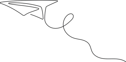 Wall Mural - Continuous Single Line Drawing of Editable Line Paper Plane Isolated on White Background