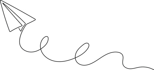 Wall Mural - Continuous Single Line Drawing of Editable Line Paper Plane Isolated on White Background