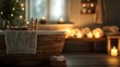 © dextro - Relaxing Spa Bathroom with Wooden Tub and Candles