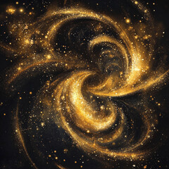 Wall Mural - Gold glitter spiral collection with bright sparkle trails and magical stardust effects. Luminous curved paths with twinkling particles and radiant swirls for holiday decoration or enchanting design.