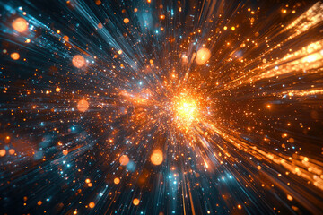 Poster - A vibrant explosion of light and energy, radiating outwards into a dark, starry expanse.