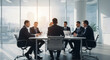 © abu - Corporate Business Meeting with Executives Around a Conference Table in a Modern Office with Natural Lighting and City View