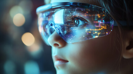 Wall Mural - a scientist using augmented reality for research data visualization, high-tech laboratory with ar gl