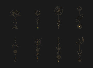 Wall Mural - set of moon and sun line art. minimal boho linear symbols. celestial mystic element. vector line art