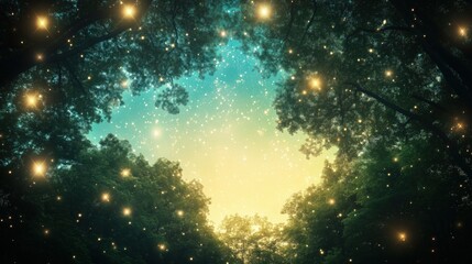 Wall Mural - a serene forest scene illuminated by twinkling stars and a gradient sky.