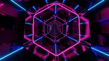 3d dynamic loop of infinity blue, pink futuristic hexagonal tunnel