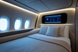 © Artinun - Private jet style first class suite featuring fully extendable bed. Ultimate comfort during long haul flights, luxurious airline accommodation designed for exclusive clientele seeking privacy.
