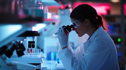 Wall Mural - a biochemist developing immunotherapies for cancer treatment, high-tech lab with real-time immune ce