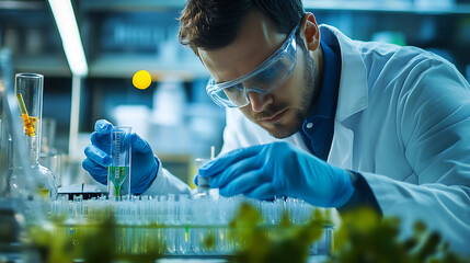 Wall Mural - a biochemist developing synthetic biology systems for carbon capture, high-tech lab with real-time t
