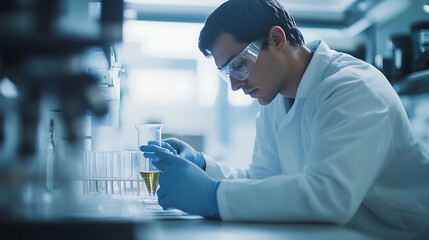Wall Mural - a biochemist developing synthetic biomaterials for organ transplantation, high-tech lab with real-ti