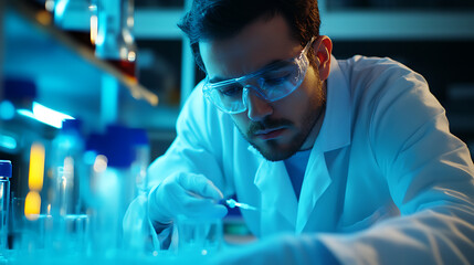 Wall Mural - a biochemist developing targeted drug delivery systems using nanotechnology, high-tech lab with real