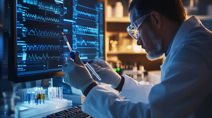 Wall Mural - a biochemist developing targeted gene therapies for cancer treatment, high-tech lab with real-time t