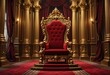 © GetStocks - Majestic Red and Gold Royal Throne Chair in Palace Setting – Classic Baroque Luxury Seat