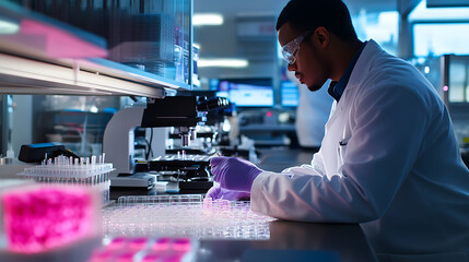 Wall Mural - a bioengineer developing tissue scaffolds for organ regeneration, high-tech lab with real-time cell 