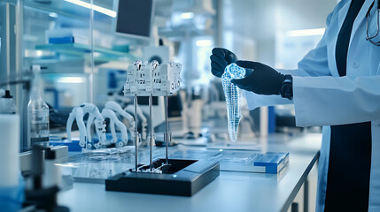 Wall Mural - a bioengineer using ai to create custom prosthetics for patients, high-tech medical lab with prosthe