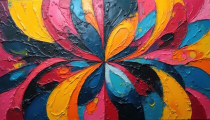 Poster - Vibrant Abstract Floral Painting with Bold Textures and Dynamic Radial Composition