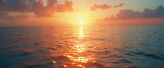 Poster - Ocean Waves Reflecting Golden Sunlight at Sunset - Calm Sea and Colorful Sky