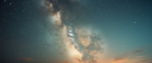 Poster - The radiant Milky Way unfolds across a serene teal and orange sky, revealing a breathtaking panorama of stars and cosmic dust.