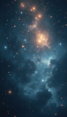 Poster - Celestial Canvas: Golden Stars Amidst Azure Clouds in a Mesmerizing Night Sky Illustration