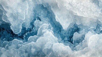 Leinwandbilder - Intricate patterns of frozen ice crystals with a soft blue-white gradient showcasing winter minimalism and natural beauty