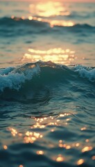Poster - Waves gently breaking, catching the golden light of the setting sun.