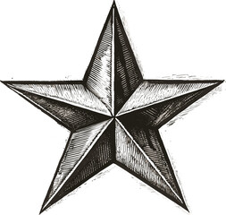 five-pointed star with shading, drawn in an engraving style sketch engraving generative ai raster il