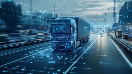Wall Mural - an ai powered system optimizing fleet management by analyzing vehicle performance, traffic condition