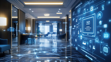 Wall Mural - an ai powered system optimizing hotel management by analyzing guest data, ai-assisted booking optimi